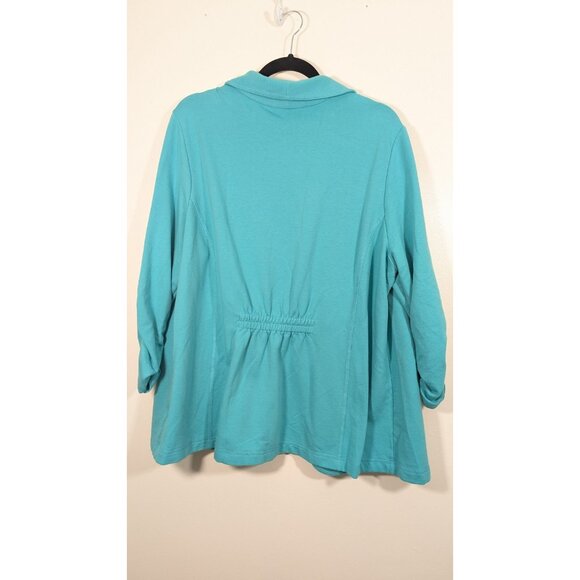 Susan Graver Womens Plus 1X Blue One Button Blazer Jacket Cinched Sleeve Pockets - Picture 5 of 6